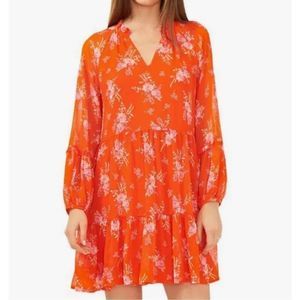 Vince Camuto Floral V Neck Long Marie Sleeves Layered Knee High Dress Size XL